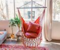 Coral Pink Macrame Hammock Chair | SERENA CORAL PINK | Chairs by Limbo Imports Hammocks. Item made of wood & cotton