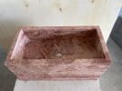 Handcarved Red Travertine Farmhouse Sink: Wall Mounted Vanity | Water Fixtures by AEGEAN MARBLE ARTISAN ATELIER