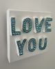 Love You Blue Crystal 4" x 4" | Mixed Media in Paintings by Emeline Tate. Item composed of canvas and synthetic