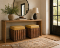 Christi Mango wood and Top Grain Leather Ottoman | Benches & Ottomans by Mango Furniture Co. Inc.