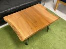 Sycamore Live Edge Coffee Table with Steel Hairpin Legs | Tables by Carlberg Design. Item made of wood works with minimalism style