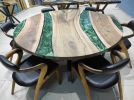 Custom Order Round Walnut Wood | Green Epoxy Dining Table | Tables by LuxuryEpoxyFurniture. Item made of wood & synthetic