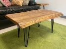 Live Edge English Elm Coffee Table with Steel Hairpin Legs | Tables by Carlberg Design. Item composed of wood and steel in minimalism or country & farmhouse style