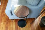 Medium Round Industrial side table, walnut 12" | Tables by Hazel Oak Farms | Amana Colonies in Amana. Item made of wood & steel