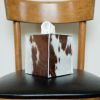 Dark Brown and White Spotted Hair-On-Hide Leather Tissue Box Cover | Toiletry in Storage by Vantage Design
