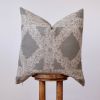 Embroidered Stitch on Grey Linen Decorative Pillow 24x24 | Pillows by Vantage Design