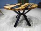 Custom 48 " Diameter Round Olive Wood | Epoxy Resin Dining | Dining Table in Tables by LuxuryEpoxyFurniture. Item composed of wood and synthetic
