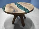 Custom Order Diameter Walnut Green Epoxy Dining Table | Tables by LuxuryEpoxyFurniture. Item composed of wood & synthetic