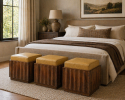 Christi Mango wood and Top Grain Leather Ottoman | Benches & Ottomans by Mango Furniture Co. Inc.