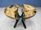 Custom Order 36" Diameter- Round Olive Wood Clear Epoxy | Dining Table in Tables by LuxuryEpoxyFurniture. Item composed of wood and synthetic
