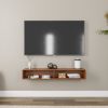 Walnut Solid Wood Floating Tv-Stand, Modern Floating Media C | Ledge in Storage by Picwoodwork. Item made of oak wood