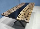 Hexagon Honeycomb Design Black Epoxy Table , Dining Table | Tables by LuxuryEpoxyFurniture. Item composed of wood & synthetic