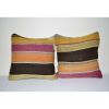 16" X 16" Set of Two Striped Turkish Kilim Pillow Cover | Sham in Linens & Bedding by Vintage Pillows Store. Item composed of cotton and fiber