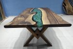 Custom Order Dark Walnut Green Epoxy Table | Dining Table in Tables by LuxuryEpoxyFurniture. Item made of wood with synthetic