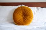 round mustard velvet cushion // round velvet pouf pillow | Pillows by velvet + linen