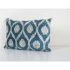 Ikat Lumbar Pillow, Sky Blue Silk Velvet Pillow Cover, Polka | Cushion in Pillows by Vintage Pillows Store