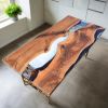 Custom Clear Live Edge Epoxy Walnut Dining Table | Tables by Ironscustomwood. Item made of walnut with glass