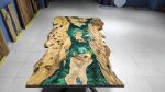 Live Edge Olive Emerald Green Dining Epoxy Table,Natural | Dining Table in Tables by LuxuryEpoxyFurniture. Item made of wood with synthetic