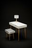Desk White in Lacquer, Dressing Table with White Stool | Tables by Manuel Barrera Habitables. Item composed of oak wood