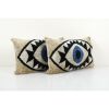 Ikat Eye Beige Pillow Cover - Handloom Blue Silk Ikat Velvet | Sham in Linens & Bedding by Vintage Pillows Store. Item composed of cotton