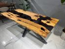 Custom Olive Table - Dining Table - Epoxy Resin River Table | Tables by Tinella Collection. Item composed of wood and metal in contemporary or art deco style