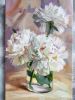 White peony art painting original, Flowers oil painting | Oil And Acrylic Painting in Paintings by Natart. Item made of canvas & synthetic compatible with modern style