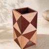 Modern Oak & Mahogany Wooden Vase, Handmade Marquetry Decor, Scandinavian Minimalist Home Accent | Vases & Vessels by Vesta Corte