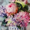 Peony Hydrangea oil painting canvas original art, Pink | Oil And Acrylic Painting in Paintings by Natart. Item made of canvas with synthetic works with contemporary style