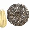 Haussmann® Teak Lotus Panel Inlay Round 60 cm H Black Stain | Engraving in Art & Wall Decor by Haussmann®