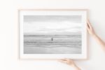 Black & white beach photography print, 'Monochrome Swimmer' | Photography by PappasBland. Item composed of paper in minimalism or contemporary style