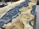 Living Edge River Resin Dining Table, Swamp Oak Metallic | Tables by LuxuryEpoxyFurniture. Item composed of wood and synthetic