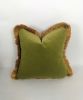 Olive green velvet pillow // green velvet cushion // green | Pillows by Velvet Fringe