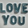 Love You Blue Crystal 4" x 4" | Mixed Media in Paintings by Emeline Tate. Item composed of canvas and synthetic