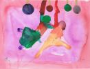 Trapeze Artists - Original Watercolor | Watercolor Painting in Paintings by Rita Winkler - "My Art, My Shop" (original watercolors by artist with Down syndrome). Item composed of paper in mid century modern or contemporary style