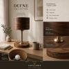 Handcrafted Walnut Wood Table Lamp, Geometric Marquetry, Brass Accent, Warm Lighting, bedside | Lamps by Vesta Corte. Item composed of walnut compatible with mid century modern and modern style