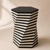Hexagon Bone Inlay Side Table, Black Ivory Striped Column Accent Table | Tables by IKKAZA
