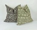 green floral block print pillow, green floral pillow, green | Pillows by Velvet Fringe