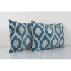 Sky Blue Ikat Velvet Pillow, Set of Two Silk Lumbar Cushion | Pillows by Vintage Pillows Store