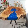 Epoxy Custom Vivid Edge Blue Resin River Olive Wood Coffee Table | Tables by Ironscustomwood. Item made of wood with synthetic