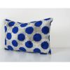 Blue Silk Ikat Velvet Pillow Cover, Handloom Polka Dot Ikat | Cushion in Pillows by Vintage Pillows Store