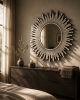 Handmade Bone Inlay Sunburst Mirror, Round Starburst Wall Decor, Art Deco Entryway Accent | Decorative Objects by IKKAZA