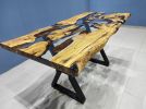 Olive Clear Epoxy Resin Dining Table - Live Edge Resin Table | Tables by LuxuryEpoxyFurniture. Item made of wood with synthetic