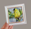 American goldfinch bird oil painting original framed 4x4 | Oil And Acrylic Painting in Paintings by Natart. Item composed of synthetic compatible with modern style
