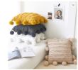 Mustard pom pom pillow // jumbo pom pom pillow // grey | Pillows by velvet + linen