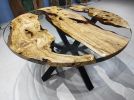 Olive Tree Clear Diameter  Round Epoxy Coffee Table | Dining Table in Tables by LuxuryEpoxyFurniture. Item composed of wood and synthetic