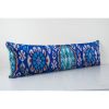Blue Ikat Velvet Pillow, Silk Velvet Bedding Lumbar Pillow, | Cushion in Pillows by Vintage Pillows Store