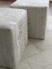 Handmade Leather Ottoman | NY Design | Silver on White Color | Benches & Ottomans by KAYMANTA. Item made of leather