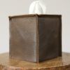 Brown Leather with Bronze Finish Single Tissue Box Cover | Decorative Box in Decorative Objects by Vantage Design