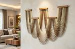 Boho Fiber Wall Hanging – Cascading String Art with Wooden Dowels, Neutral Beige Tones | Macrame Wall Hanging in Wall Hangings by RavaTapestryArt