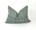 teal floral block print pillow, teal floral pillow, block | Pillows by Velvet Fringe